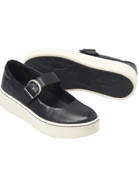 Born Black Leather Mary Jane Platform Clogs with White Sole